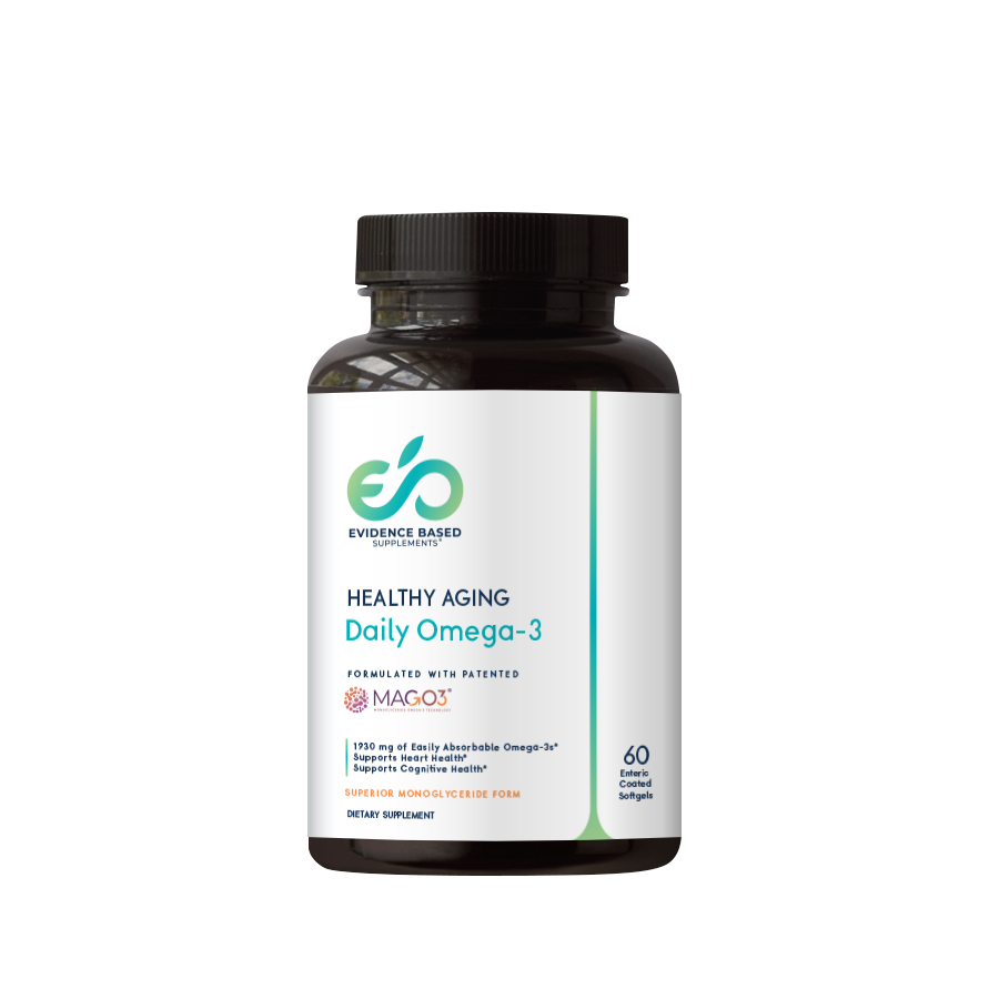 Evidence Based EB Supplements MAG-O3 healthy aging daily monoglyceride omega-3 fish oil supplement product