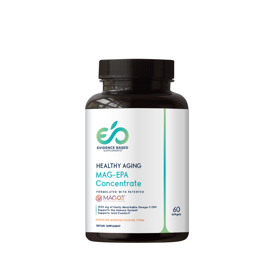 Evidence Based EB Supplements MAG-O3 healthy aging MAG-EPA Concentrate monoglyceride omega-3 fish oil supplement product